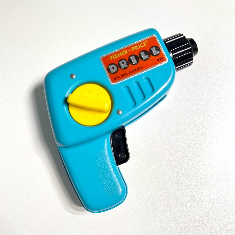 Vintage 1977 Fisher-Price Toy Drill Blue 924 Mechanical Wind Up Tool WORKS